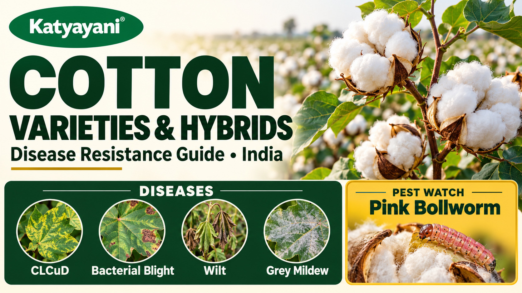 Disease Resistant Cotton Varieties and Hybrids in India: CLCuD, Bacterial Blight, Wilt, Grey Mildew and Pink Bollworm